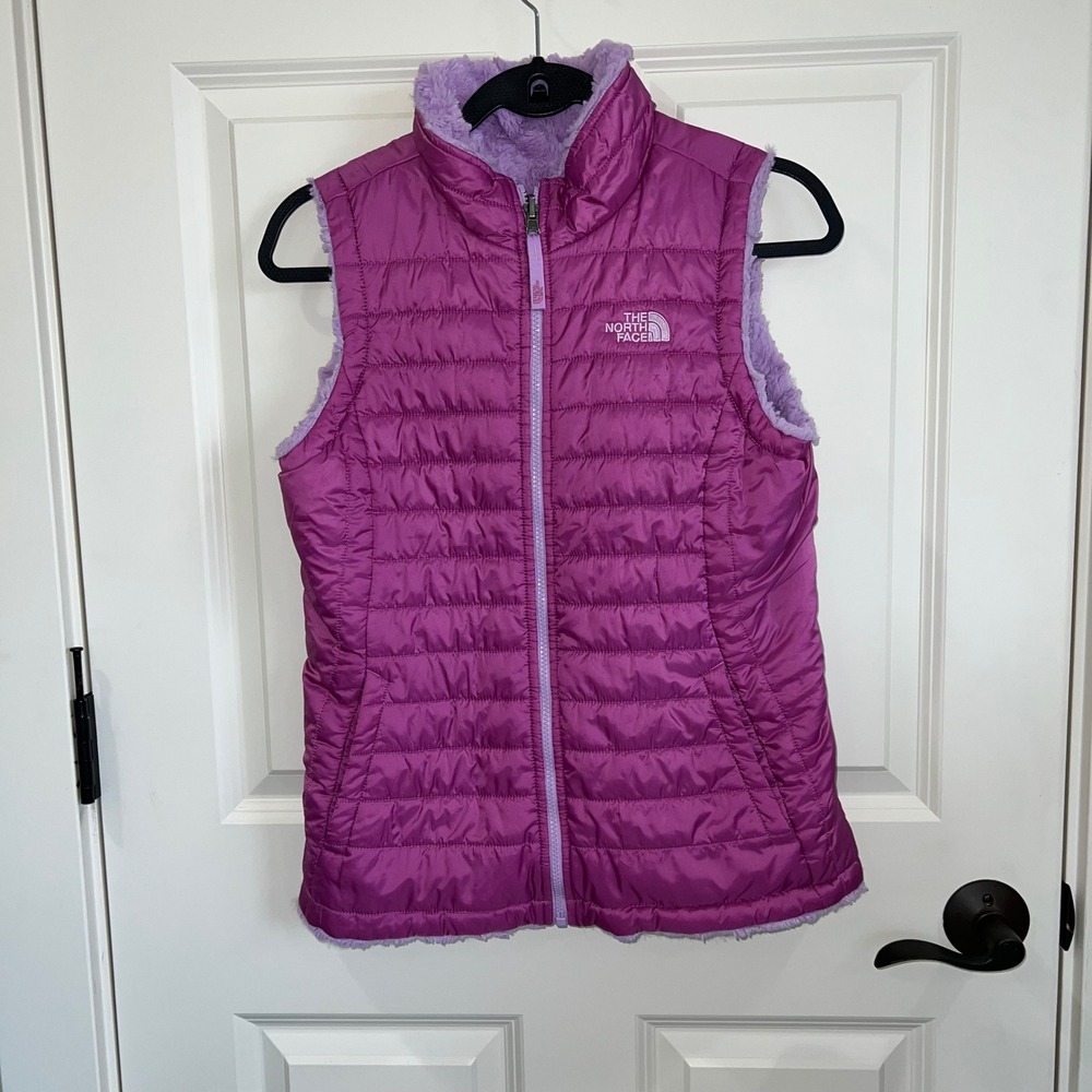 The North Face Girls Reversible Fuzzy Fleece Zip Up Vest Size Large (14/16)